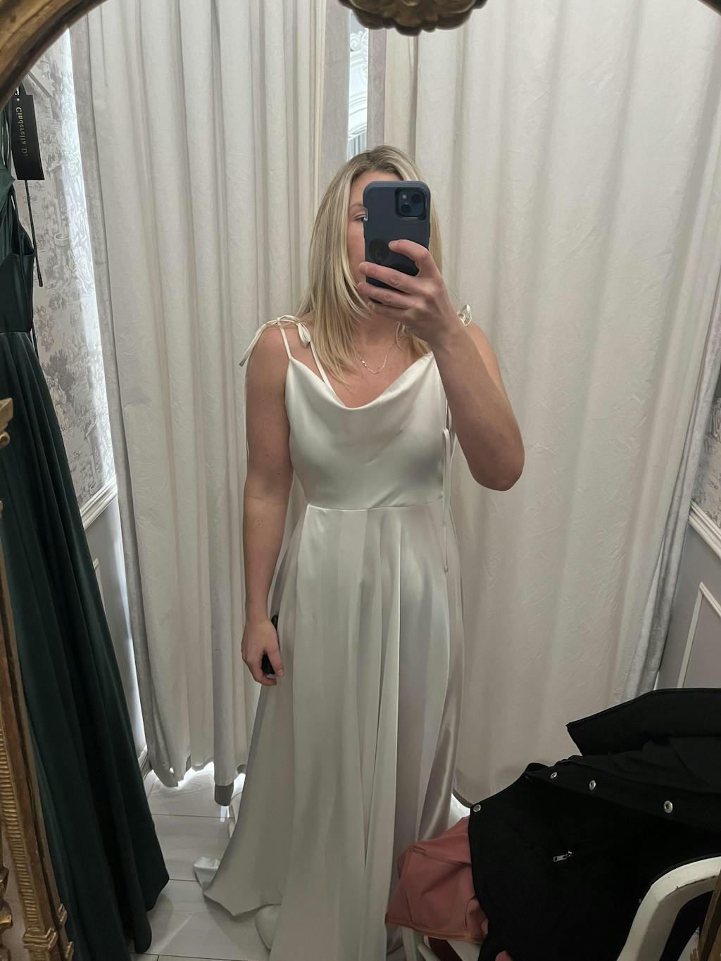 Moira Ivory | Bridal Cowl Neck Satin Gown with High Slit