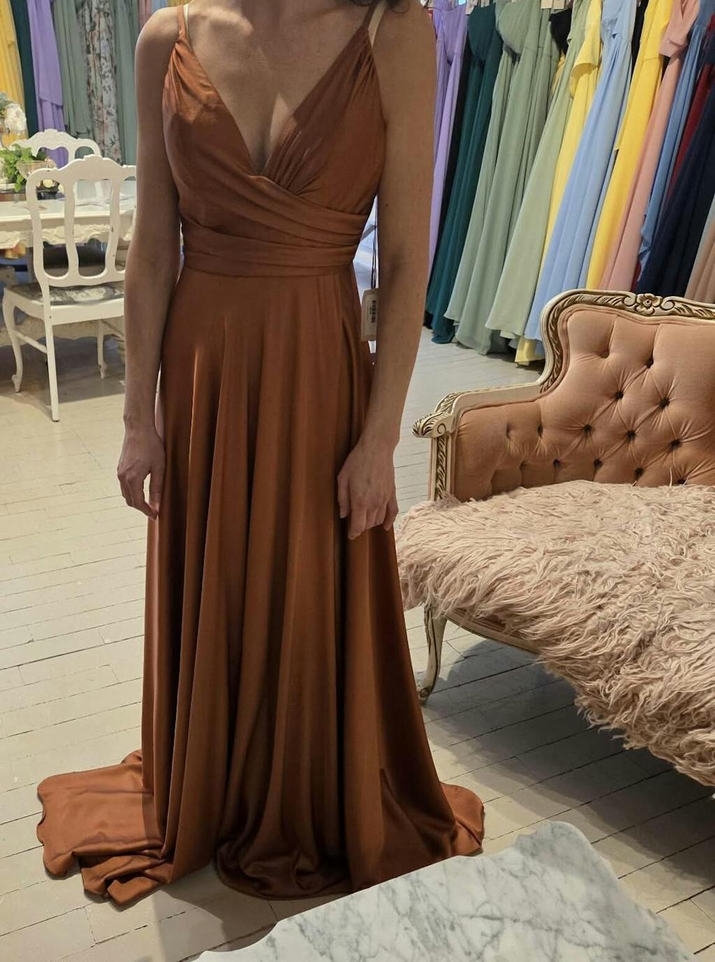 Lizza Rust | Satin Maxi Dress with Slit