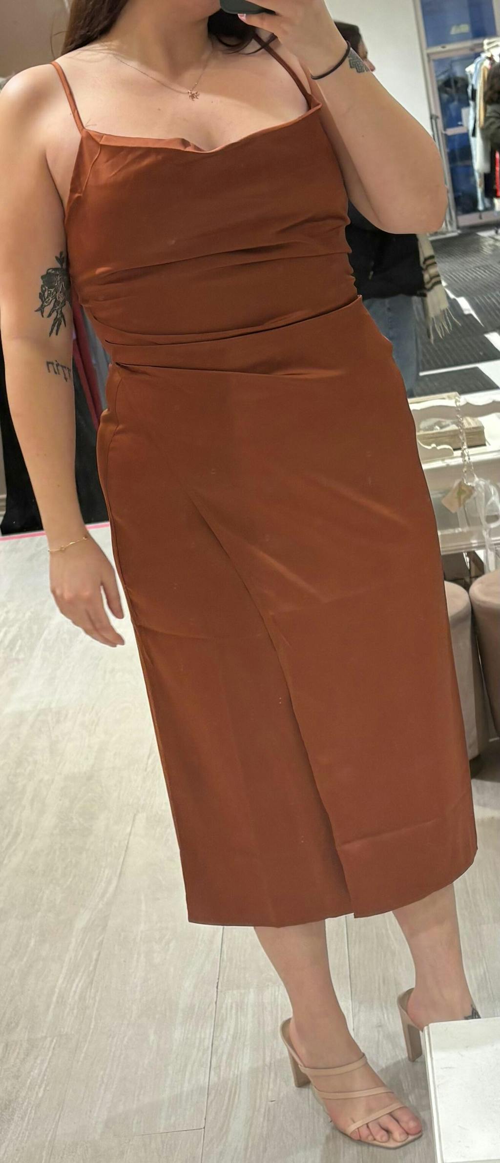 Chloe Rust | Cowl Neck Satin Slip Dress