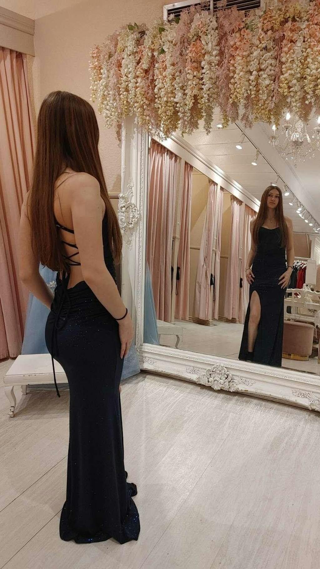 Samira Navy | Sparkly Mermaid Maxi Dress with Slit