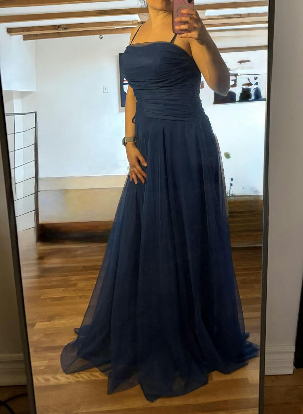 Micah Blue | Tulle Maxi Dress with Ruched Bodice and Side Cutouts