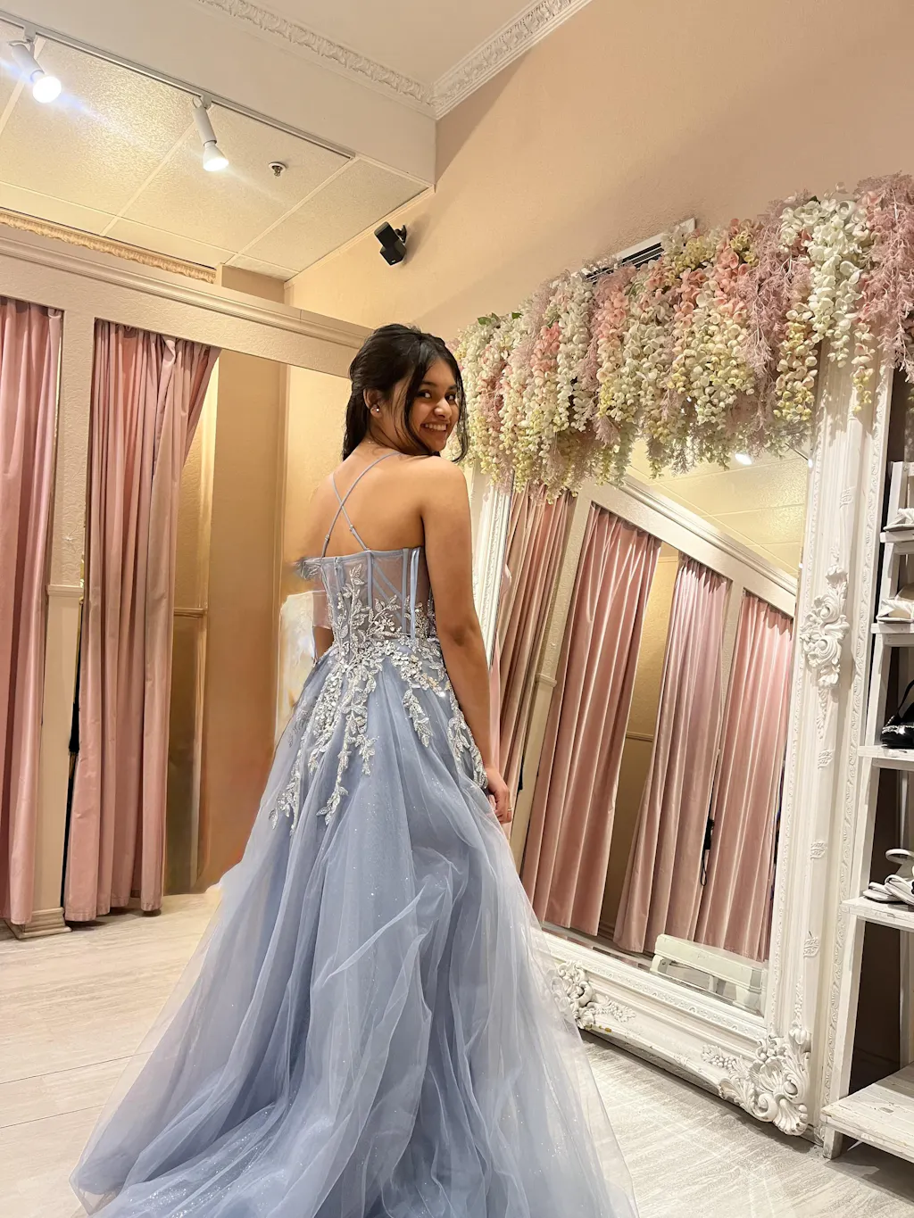 Jayden | Maxi Blue Dress with Floral Beading