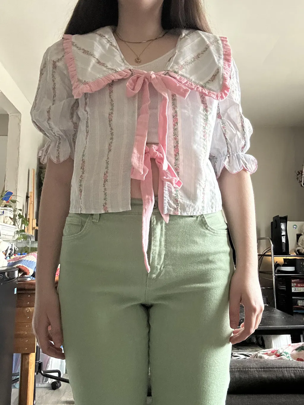 Charley | Striped Blouse with Oversized Collar and Fabric Ties