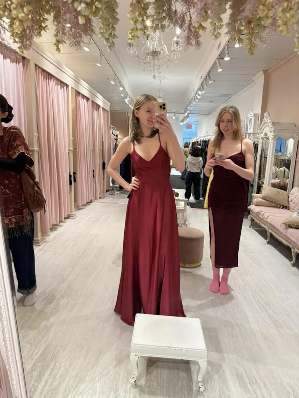 Julia Burgundy | Satin Maxi Dress with High Slit