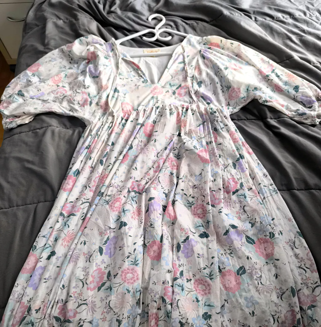 Marla | Long Sleeve White Floral Midi Dress