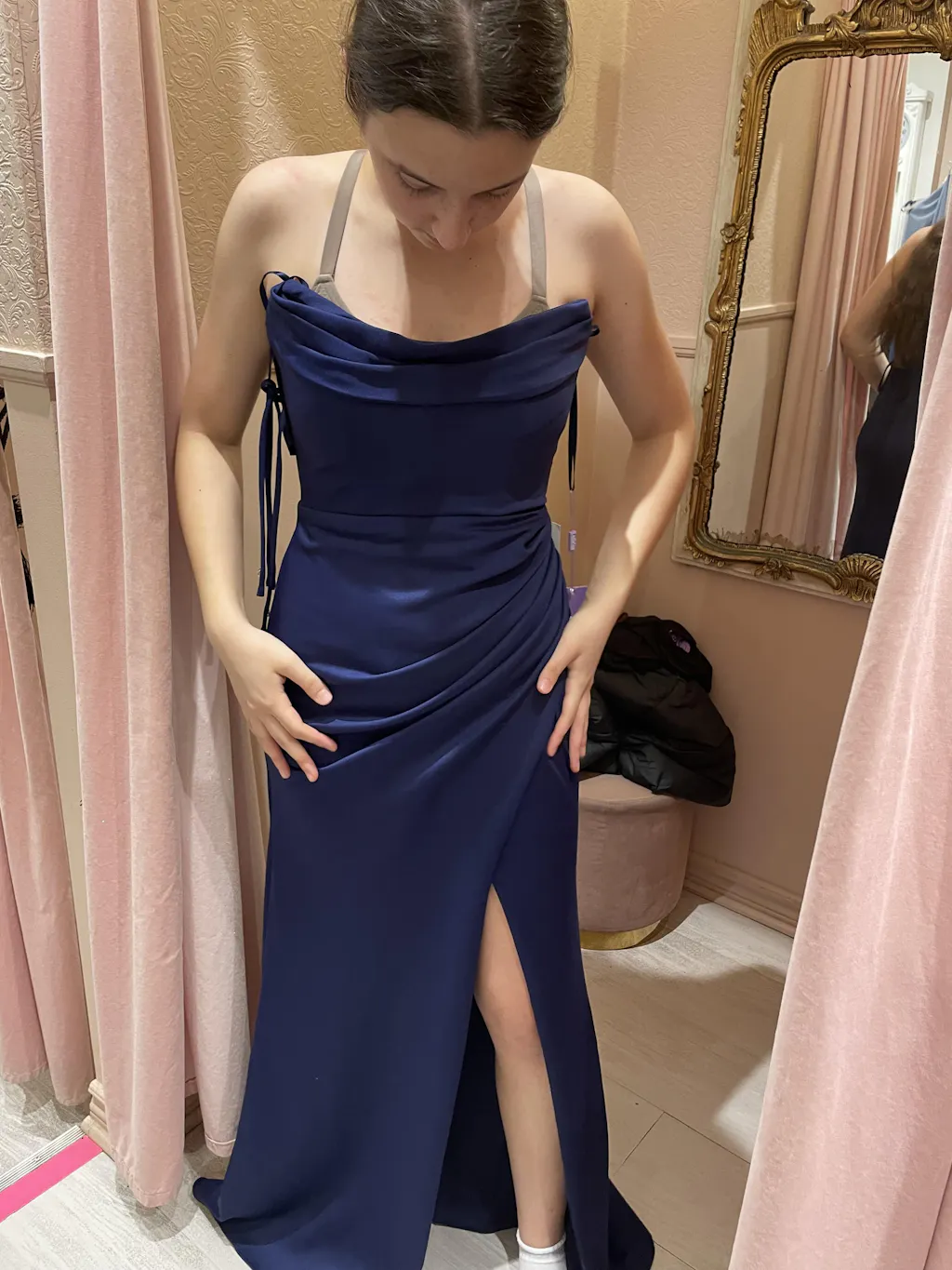 Ailsa Navy | Strapless Gown w/ High Slit