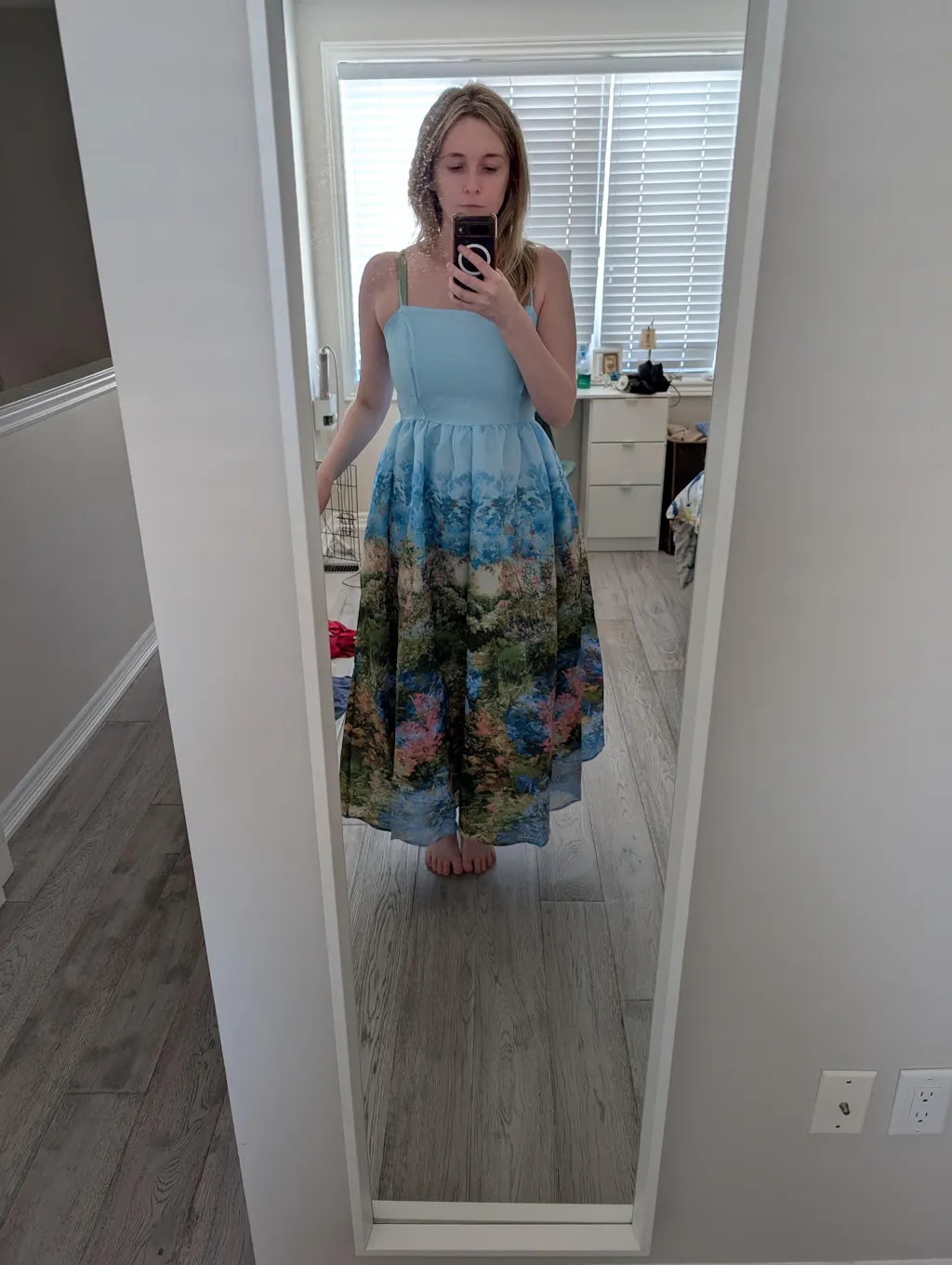 Silva | Blue Floral Botanical Print A-Line Midi Dress