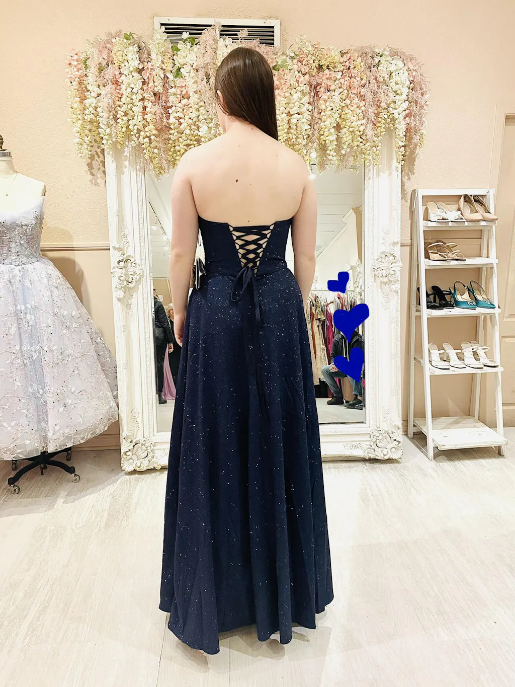 Fitzi Navy | Sparkly Strapless Maxi Dress with Pockets
