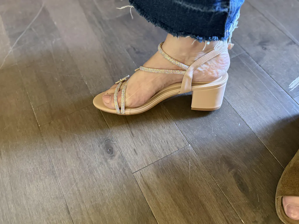 Mishy Beige | Block Heel Sandals with Butterfly Accents