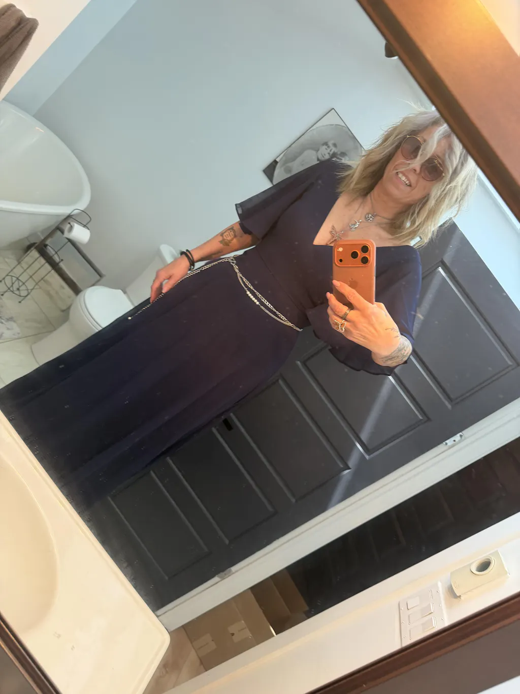 Adelphia Navy | V-Neck Chiffon Maxi Dress