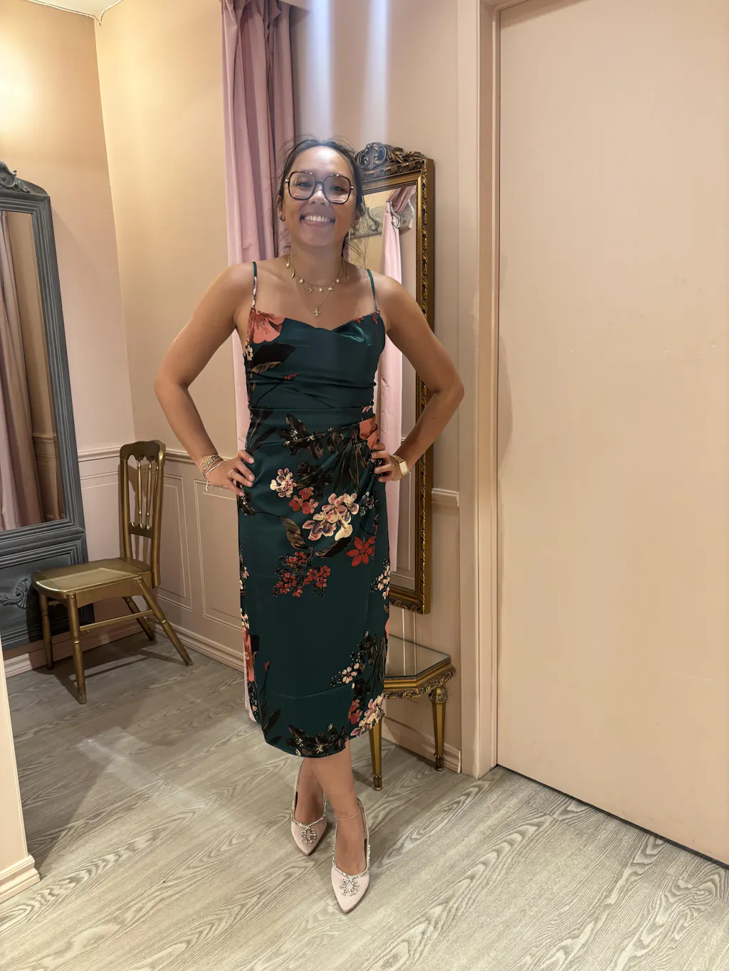 Annelise Green | Cowl Neck Floral Midi Dress