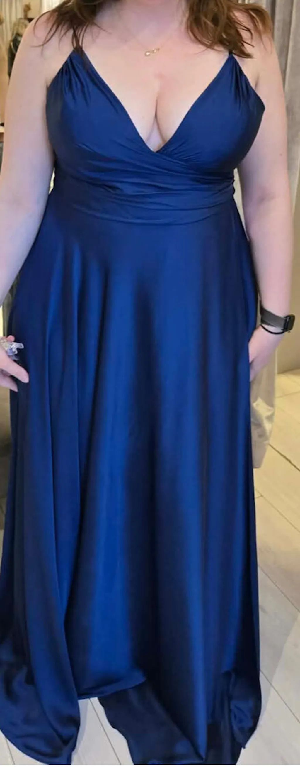 Lizza Navy | Satin Maxi Dress with Slit