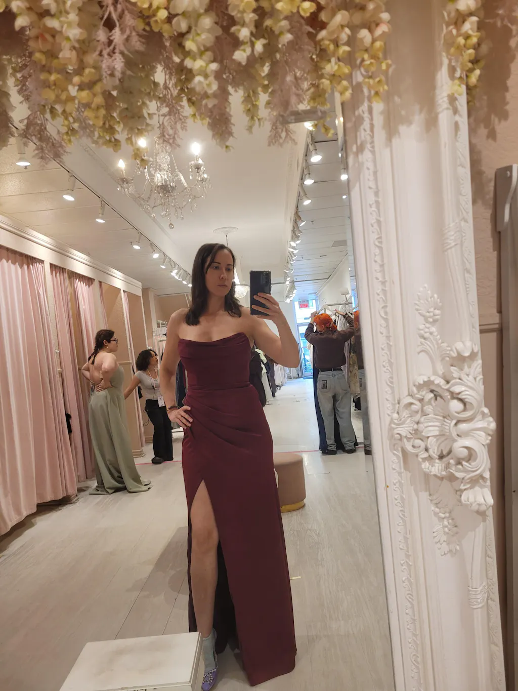 Ailsa Burgundy | Strapless Gown with High Slit