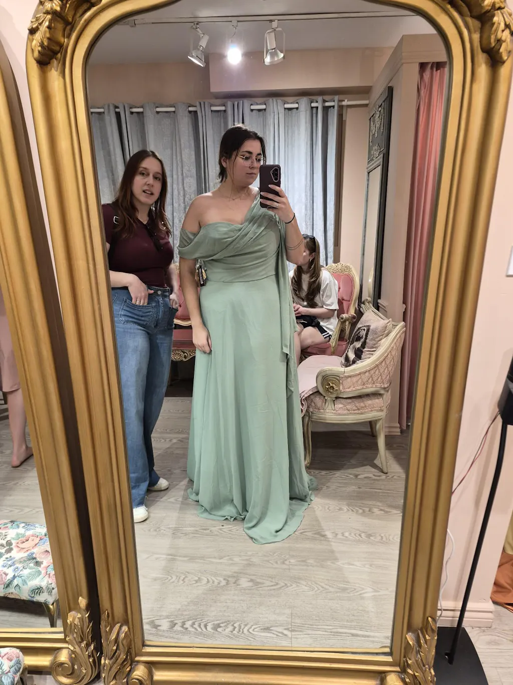 Zorua Sage | One-Shoulder Maxi Dress with Cape Sleeve