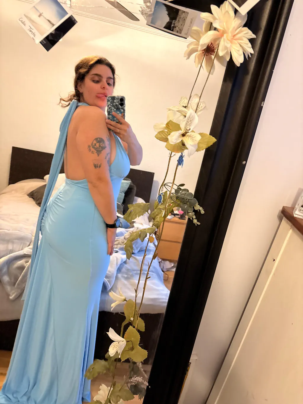 Caiden Light Blue | Halter V Neck Open Back Mermaid Dress