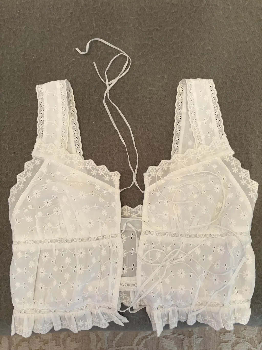 Orvieto | White Eyelet Front Tie Crop Top with Lace Trim