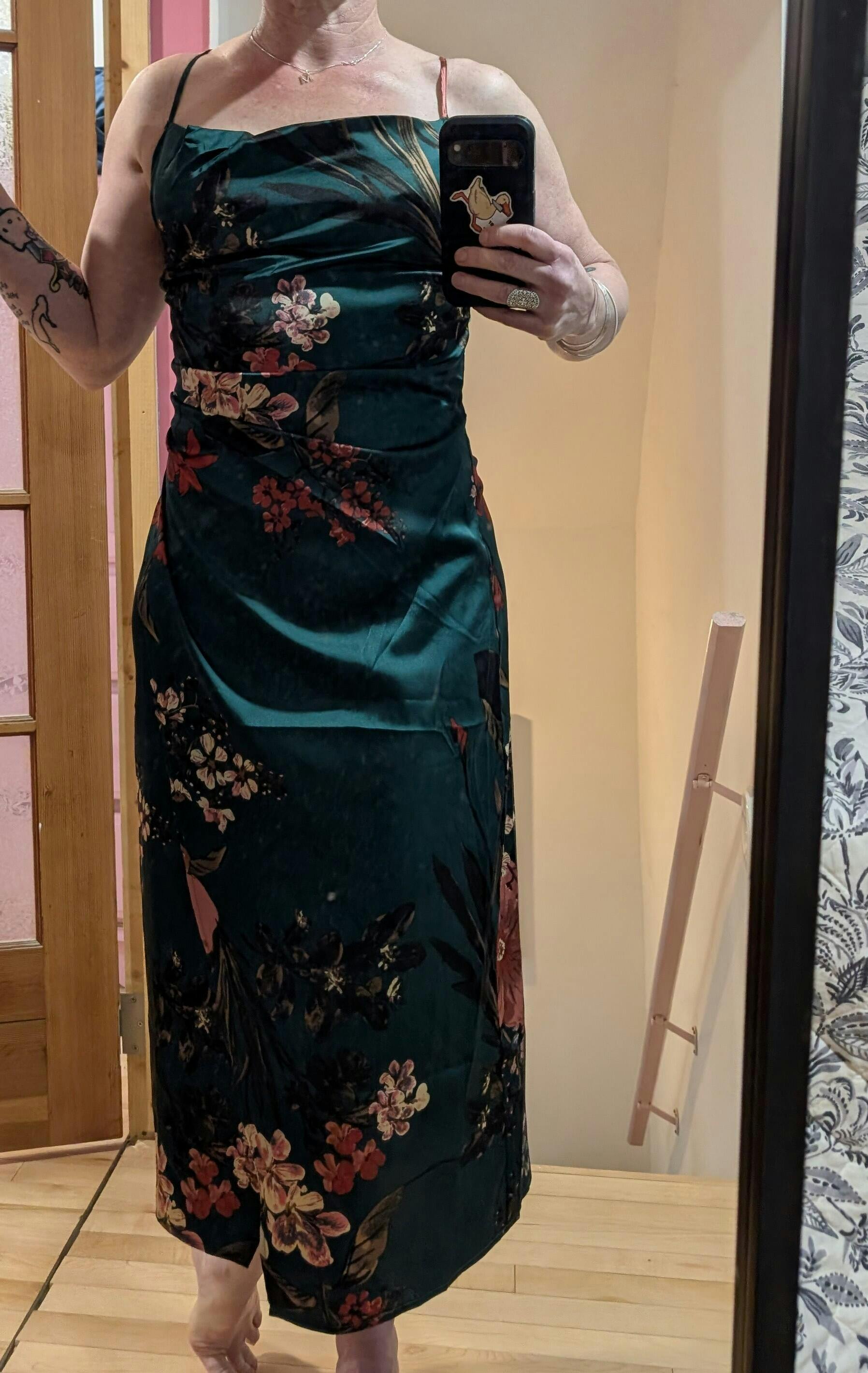 Alexie Navy Toile Border Midi Dress with Asymmetrical Hem