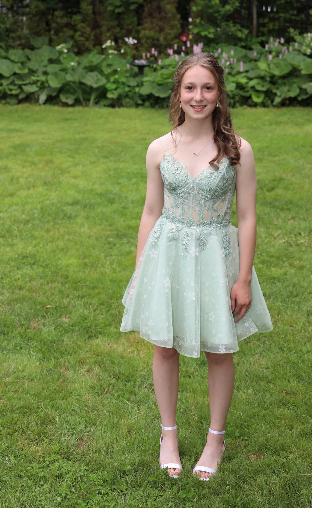 Lettie | Short Floral Green Tulle Corset Dress