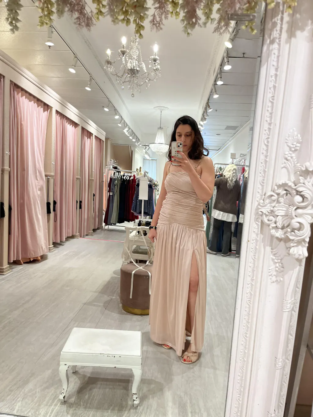 Islana | Champagne Strapless Pleated Maxi Dress