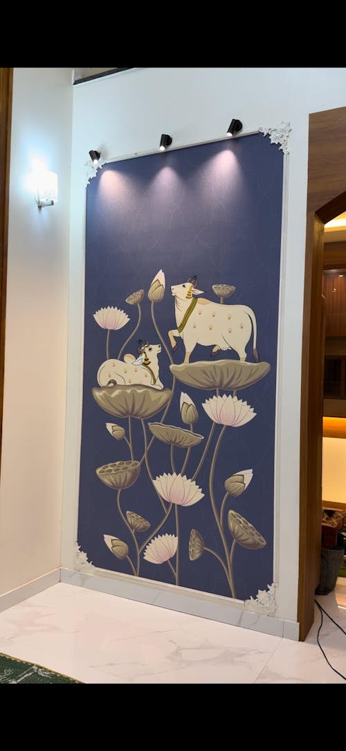 Timeless Elegance: "Surabhi Pichwai" Wallpaper (Midnight Blue)