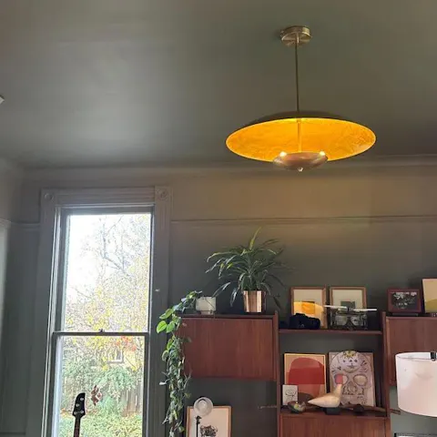 Modern Brass Disc Chandelier – Handmade 4-Light Pendant Light | Custom Finish & Size 32487