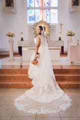 Cathedral Pearl Veil with Floral Cluster Lace Trim - Seraphina Pearl Blossom
