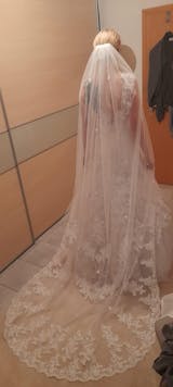 Lace-Edged Cathedral Bridal Veil with Metal Comb - Elegant Long White Wedding Accessory