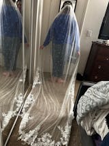 Cathedral Pearl Veil with Floral Cluster Lace Trim - Seraphina Pearl Blossom