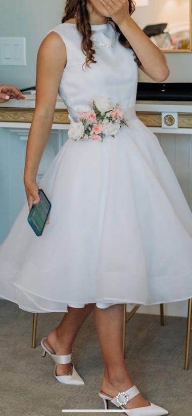 Short Wedding Dress Vintage Bridal Dress 1950’S Bateau Sleeveless Reception Bridal Gown