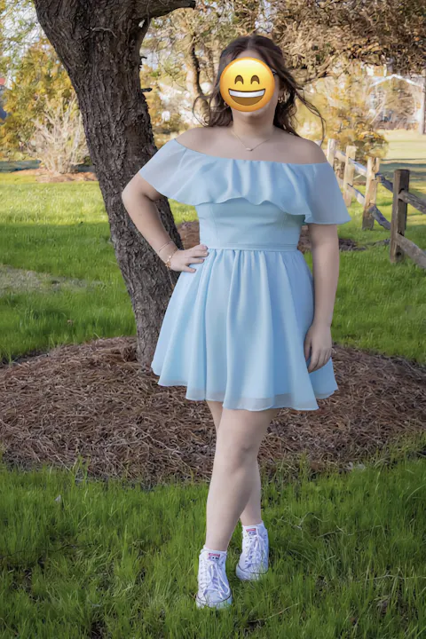 Light Blue Off the Shoulder Chiffon Homecoming Dress Cute Short Graduation Dress