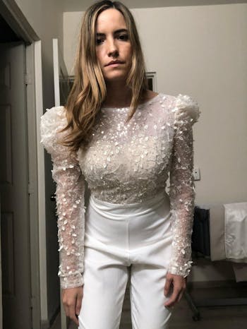 Luxury Jumpsuit Wedding Long Sleeves Pants Backless Bridal Gowns Formal Beach