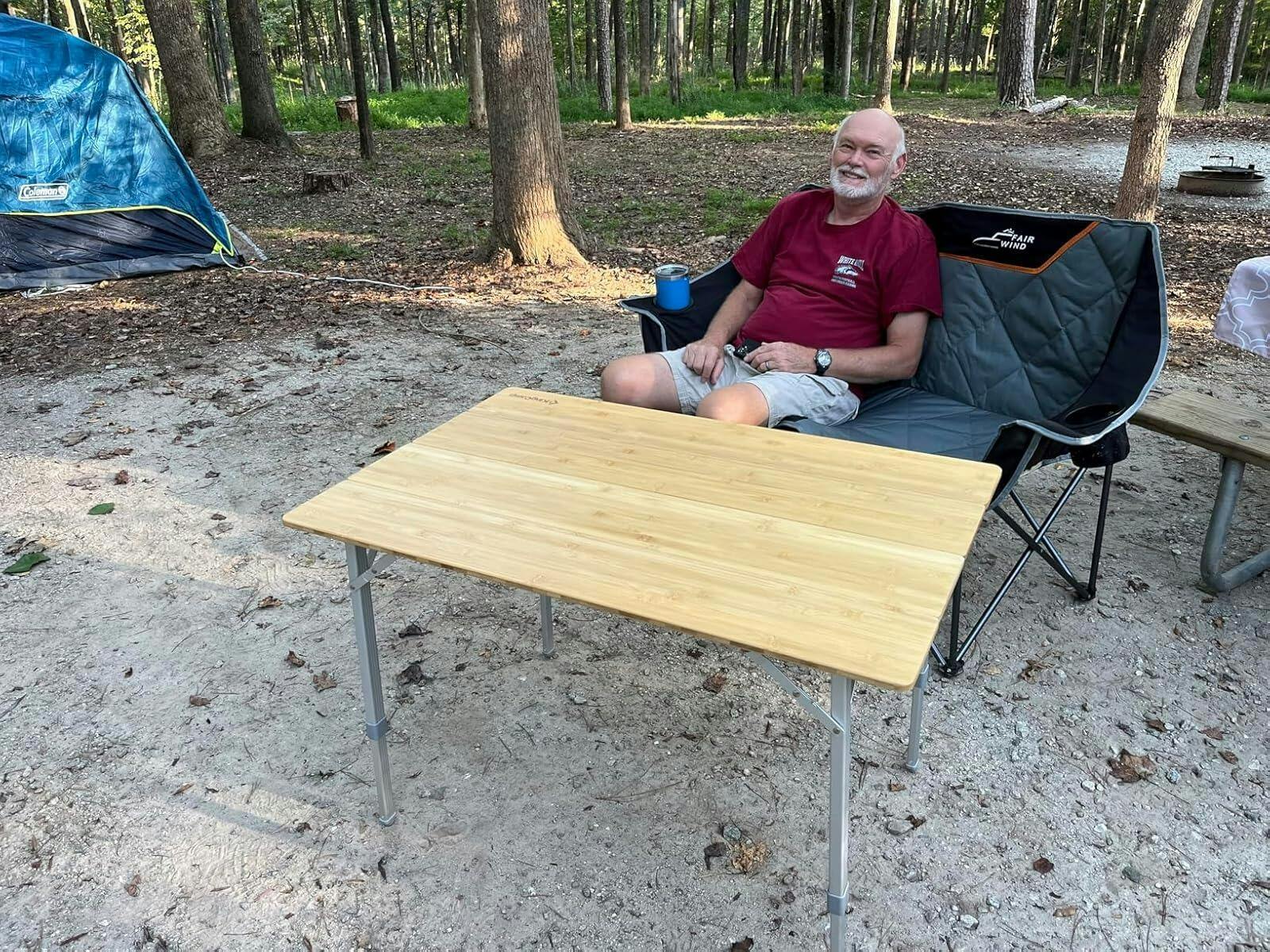 KingCamp Large 4-Folding Bamboo Table with Mesh Storage