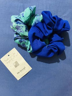 Upcycled Blue White Hair Tying Scrunchies - Set of 2