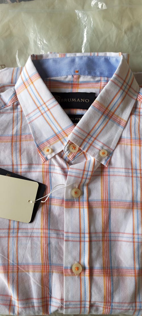 White & Orange Checkered Button Down Shirt