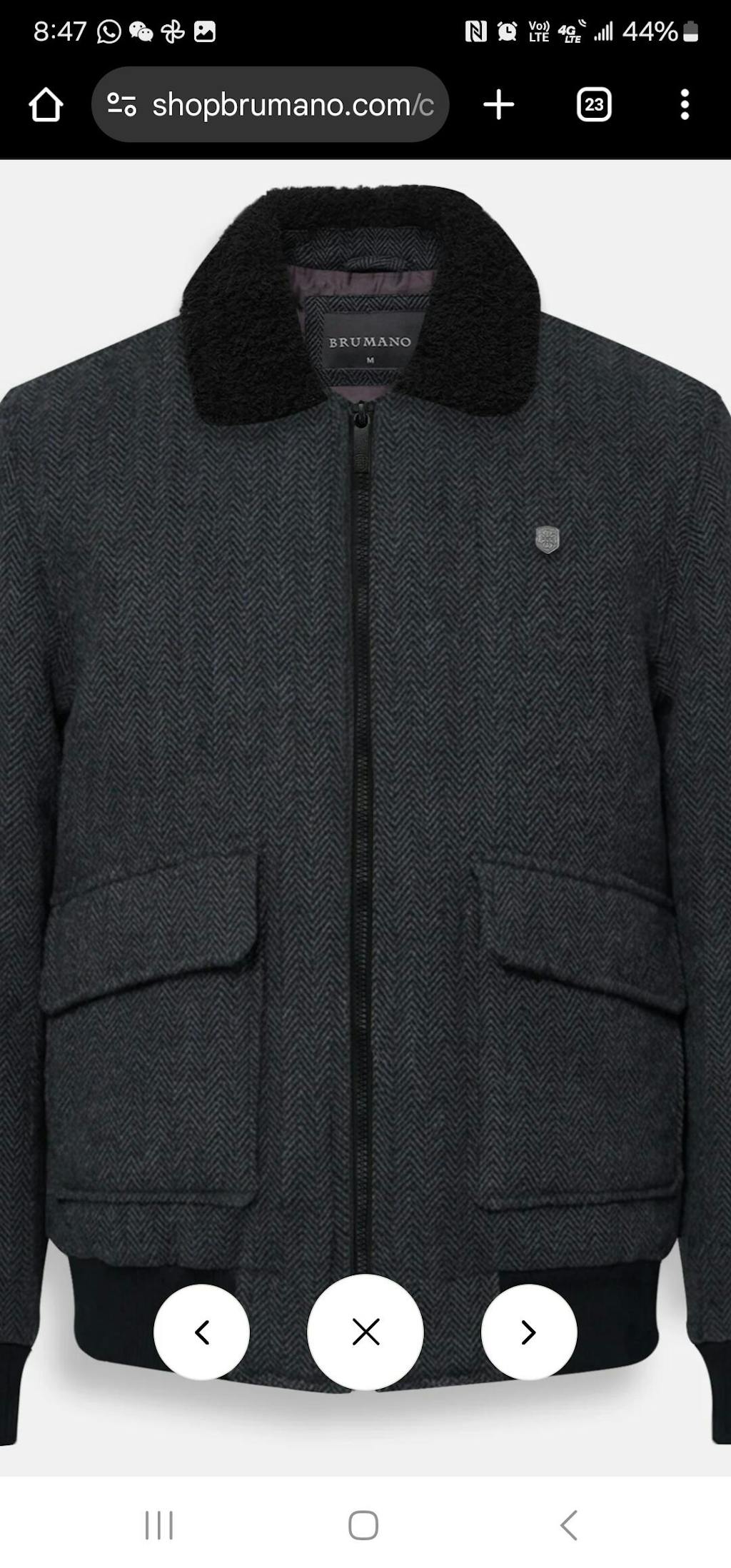 Charcoal Wool Blended Aviator Jacket With Sherpa Collar