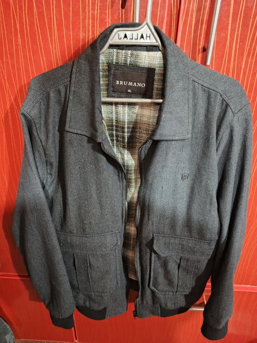 Charcoal Casual Collar Jacket With Cargo Pocket