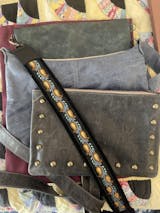 Guitar Bag Strap – Adjustable Woven Floral, Golden Leather