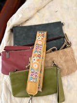 Guitar Bag Strap – Adjustable Woven Floral, Golden Leather