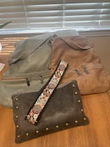 Guitar Bag Strap – Adjustable Woven Floral, Golden Leather