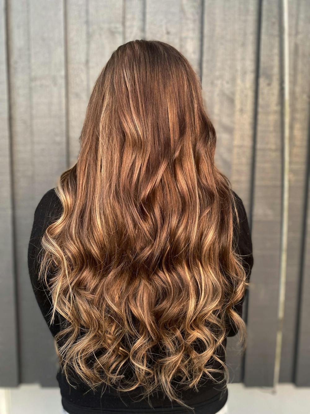 Tape-in Extensions – Djup Brun Balayage med Karamell, #4/27/4