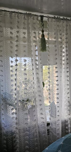 White Pretty Pompom Window Sheer Curtain 1 Panel
