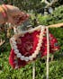 Red Peony Bloom Embroidered Handbag Bag with Pearl Handle