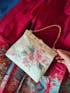 Vintage Lychee Embroidered Satin Handbag with Metal Beads
