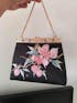 Vintage Lychee Embroidered Satin Handbag with Metal Beads