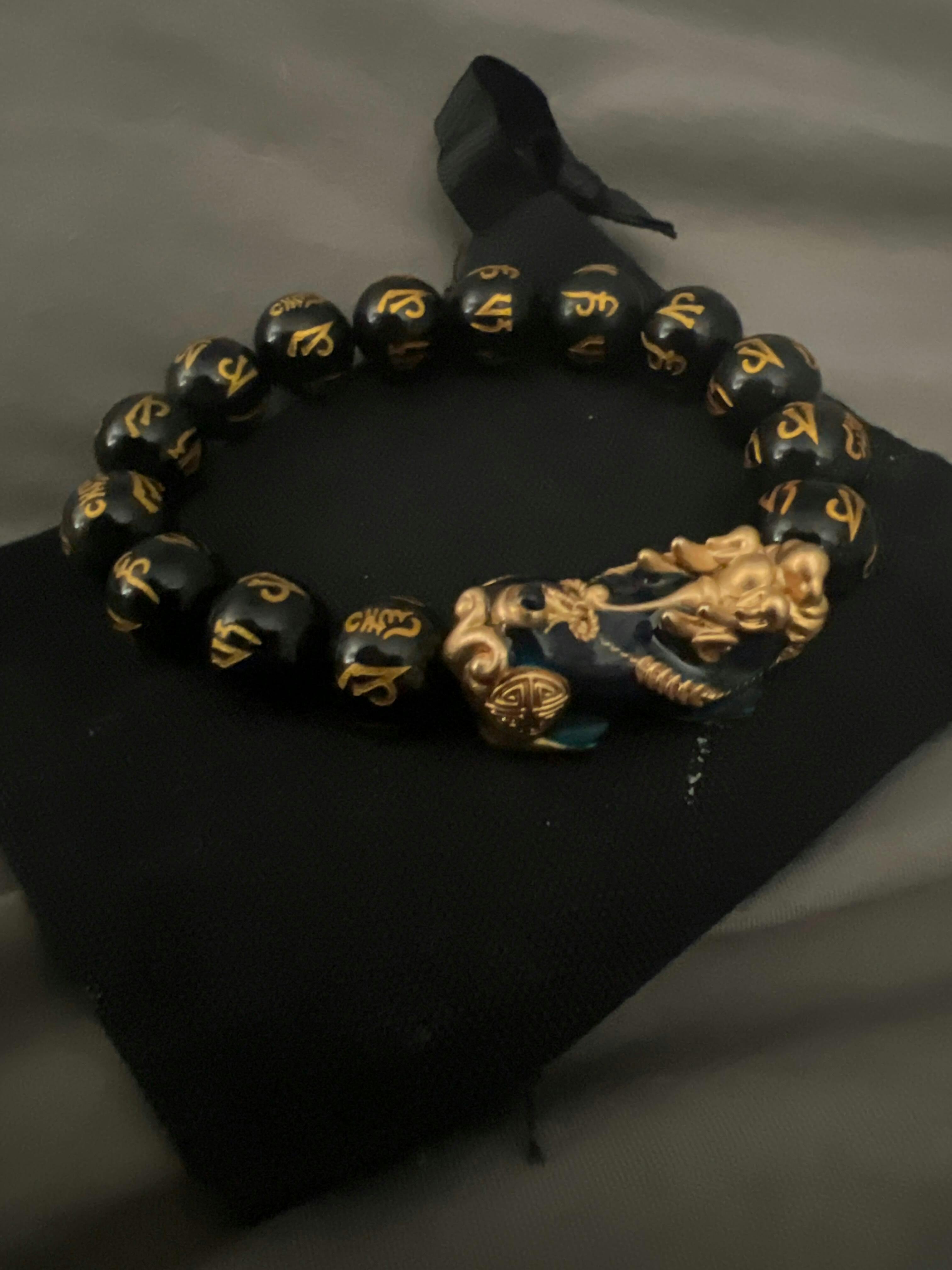 Black Obsidian Mantra Bracelet - Color-Changing Pixiu | Buddha & Karma