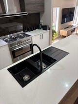 Alma Darlene 1200x500 Black Granite Left Drainboard Double Bowl Tap Landing Sink