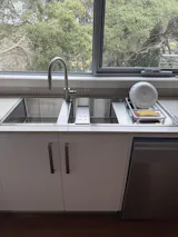Alma Theo 1200x500 Double Bowl Tap Landing with Right Drain Board Sink