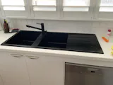 Alma Darlene 1200x500 Black Granite Right Drainboard Double Bowl Tap Landing Sink