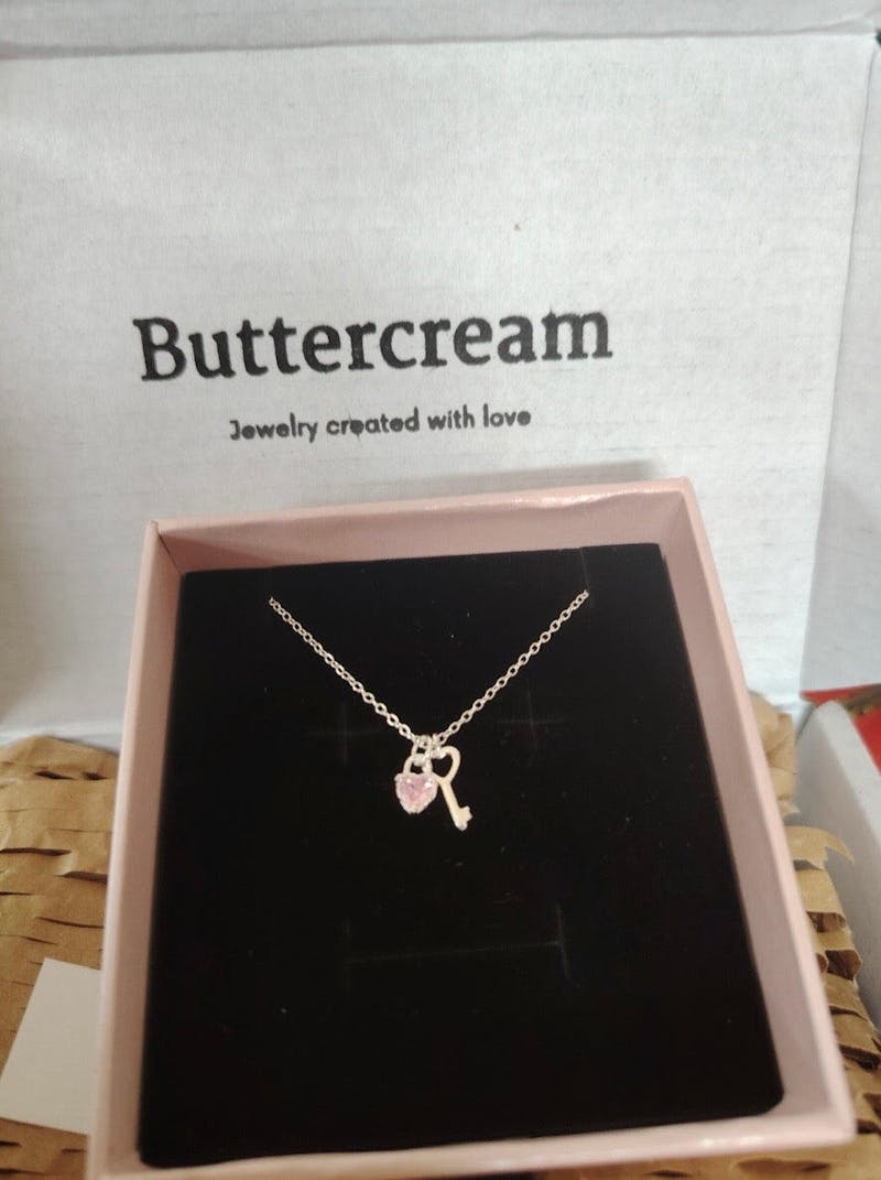 Jaslyn Pink Zirconia Heart & Key Pendant Necklace