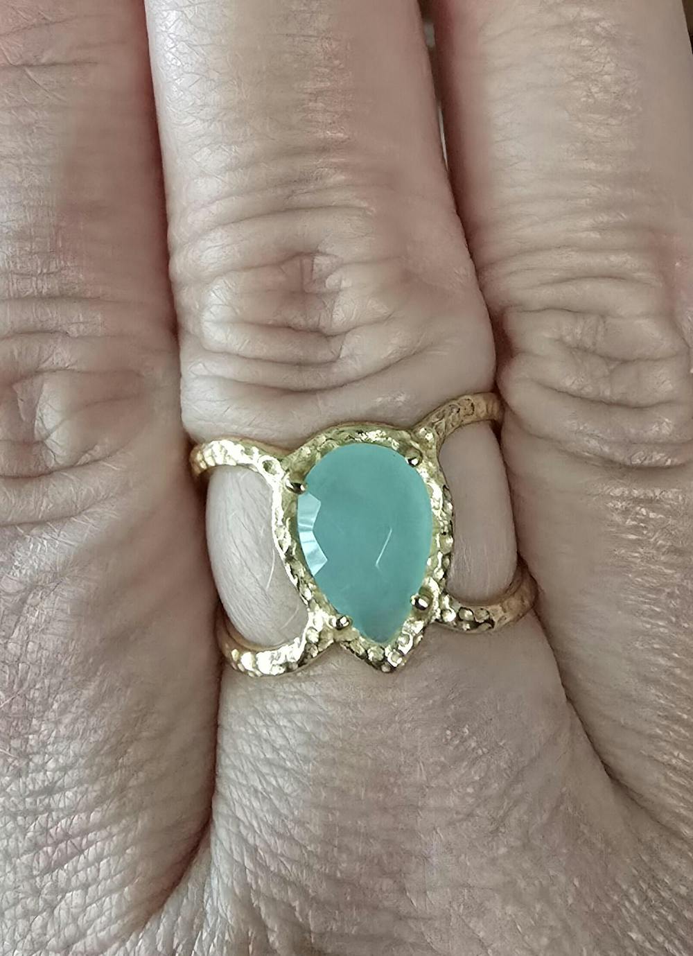 Rachel Ring * Aqua Chalcedony * Gold Plated over Sterling Silver * BJR140